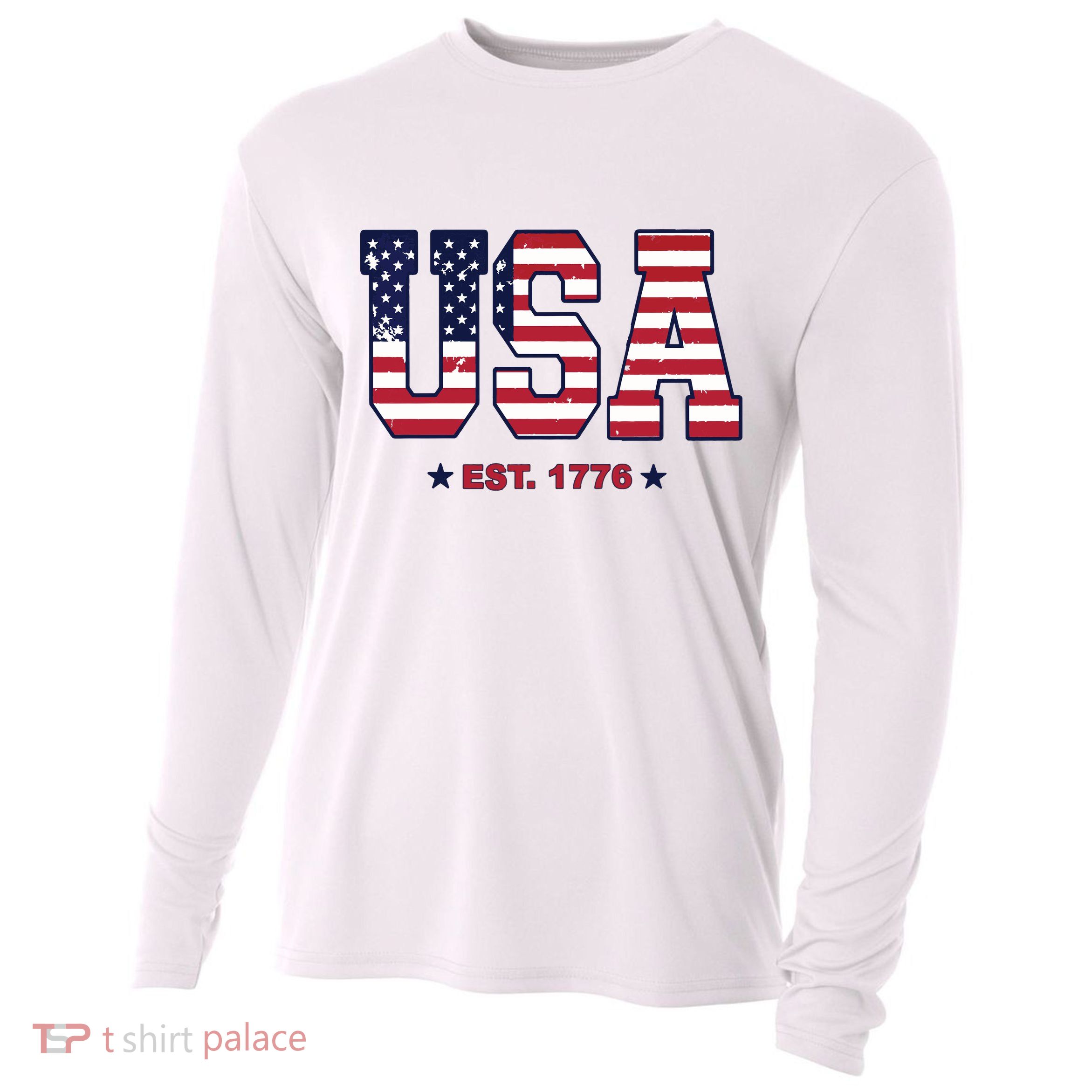 Retro Usa Flag Est. 1776 4th Of July Graphic American Flag Cooling Performance Long Sleeve Crew