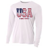 Retro Usa Flag Est. 1776 4th Of July Graphic American Flag Cooling Performance Long Sleeve Crew