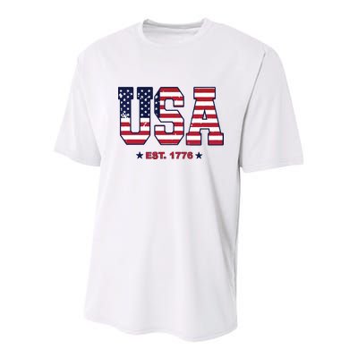 Retro Usa Flag Est. 1776 4th Of July Graphic American Flag Youth Performance Sprint T-Shirt