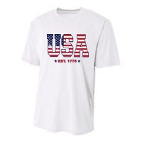 Retro Usa Flag Est. 1776 4th Of July Graphic American Flag Youth Performance Sprint T-Shirt