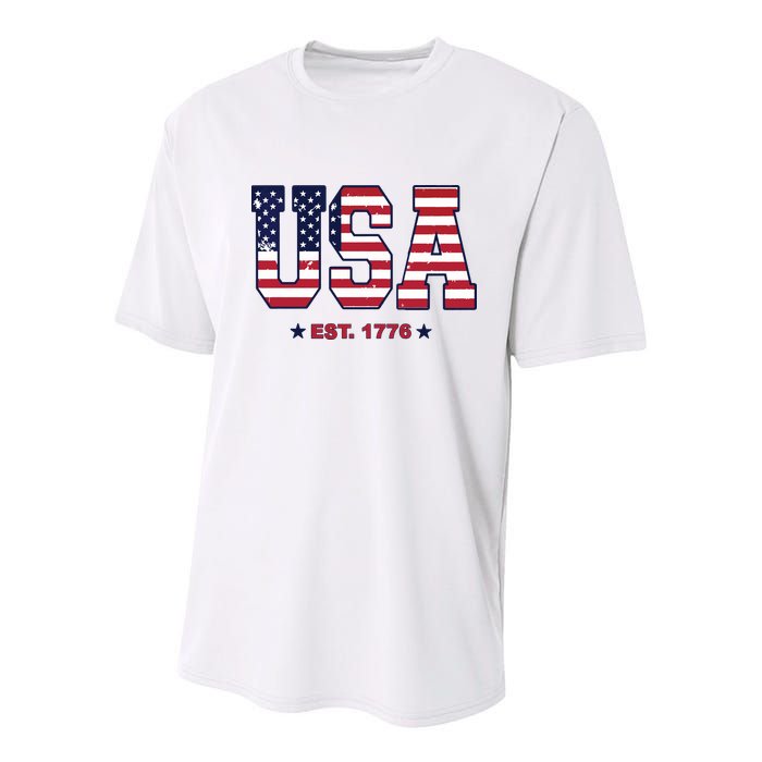 Retro Usa Flag Est. 1776 4th Of July Graphic American Flag Youth Performance Sprint T-Shirt