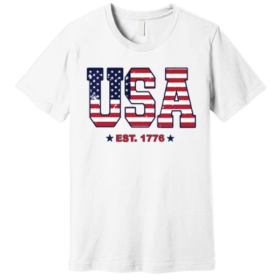 Retro Usa Flag Est. 1776 4th Of July Graphic American Flag Premium T-Shirt