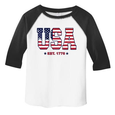 Retro Usa Flag Est. 1776 4th Of July Graphic American Flag Toddler Fine Jersey T-Shirt