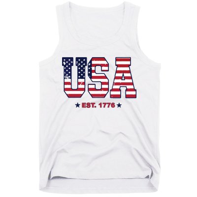 Retro Usa Flag Est. 1776 4th Of July Graphic American Flag Tank Top