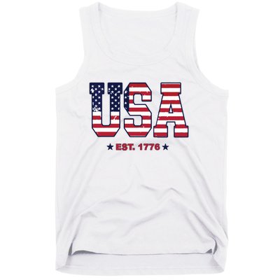 Retro Usa Flag Est. 1776 4th Of July Graphic American Flag Tank Top