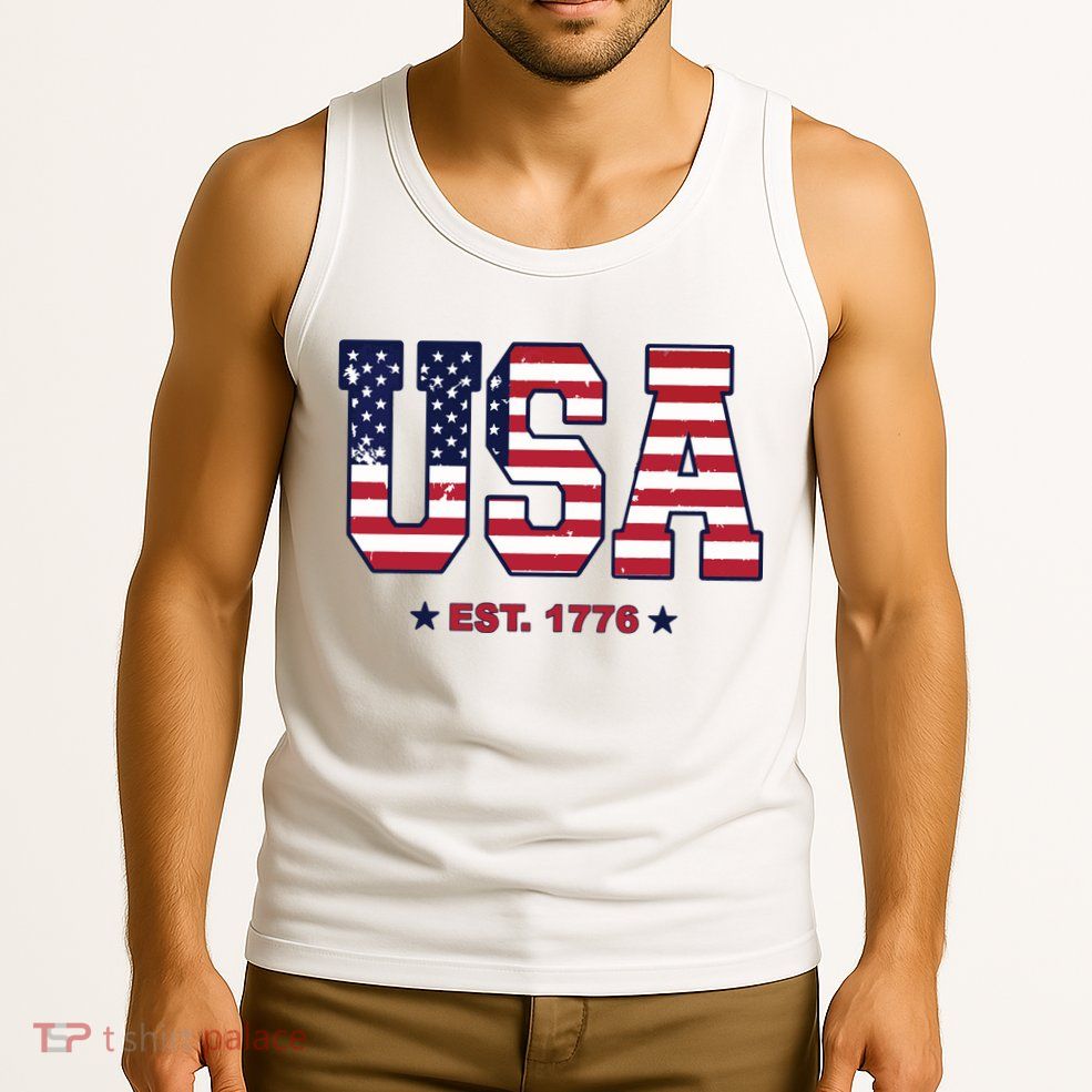 Retro Usa Flag Est. 1776 4th Of July Graphic American Flag Tank Top