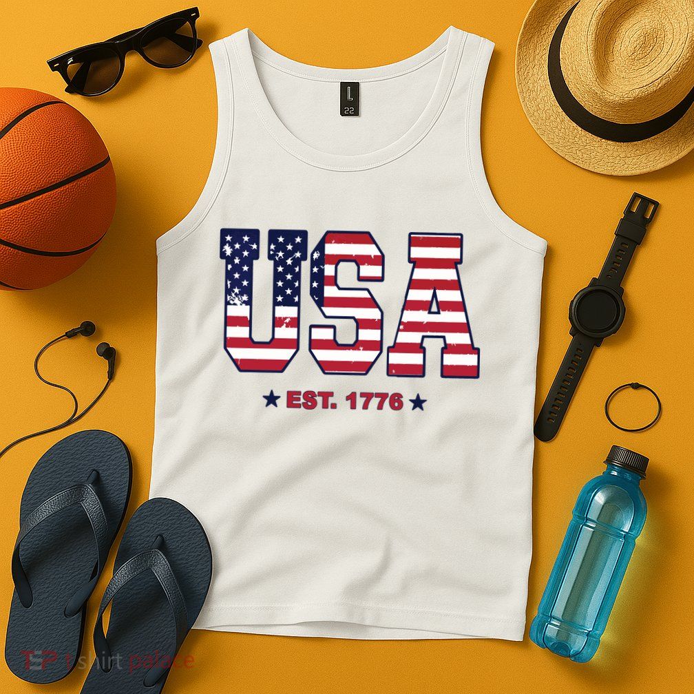 Retro Usa Flag Est. 1776 4th Of July Graphic American Flag Tank Top