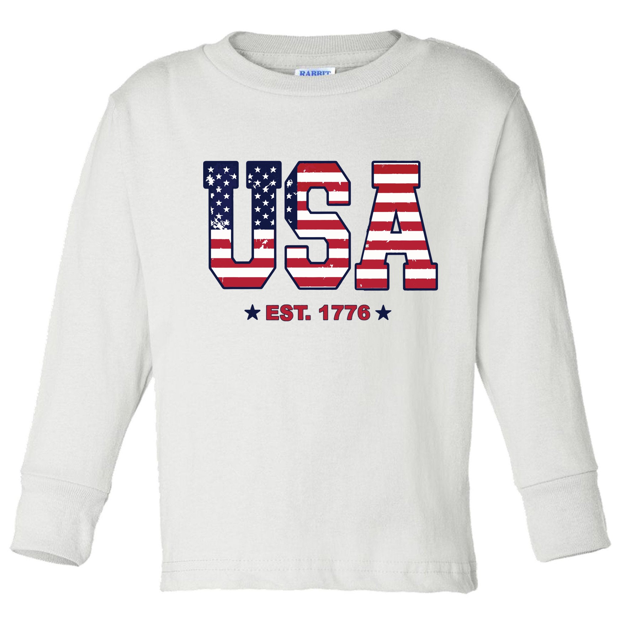 Retro Usa Flag Est. 1776 4th Of July Graphic American Flag Toddler Long Sleeve Shirt