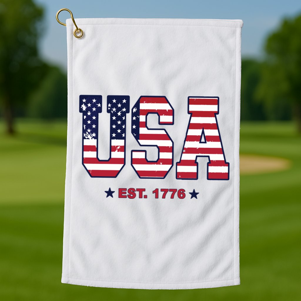 Retro Usa Flag Est. 1776 4th Of July Graphic American Flag Golf Towel