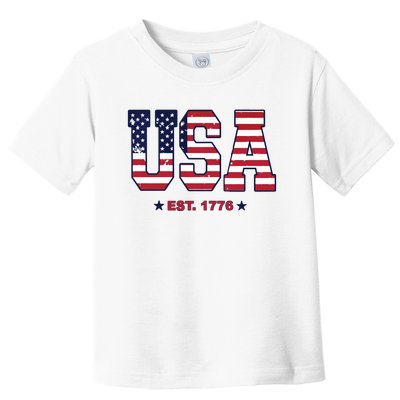 Retro Usa Flag Est. 1776 4th Of July Graphic American Flag Toddler T-Shirt