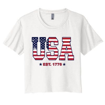 Retro Usa Flag Est. 1776 4th Of July Graphic American Flag Crop Top