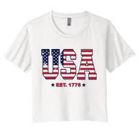 Retro Usa Flag Est. 1776 4th Of July Graphic American Flag Crop Top