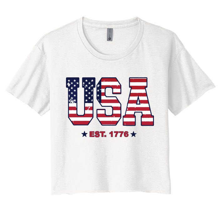Retro Usa Flag Est. 1776 4th Of July Graphic American Flag Crop Top