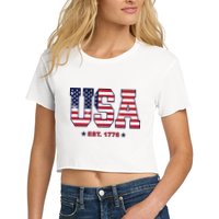 Retro Usa Flag Est. 1776 4th Of July Graphic American Flag Crop Top