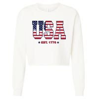 Retro Usa Flag Est. 1776 4th Of July Graphic American Flag Cropped Pullover Crew