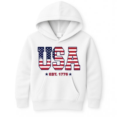 Retro Usa Flag Est. 1776 4th Of July Graphic American Flag Kids Hoodie