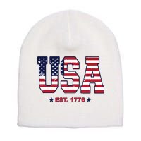 Retro Usa Flag Est. 1776 4th Of July Graphic American Flag Short Acrylic Beanie
