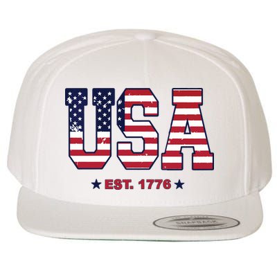 Retro Usa Flag Est. 1776 4th Of July Graphic American Flag Wool Snapback Cap