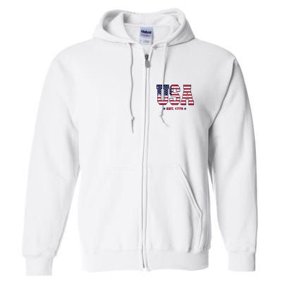 Retro Usa Flag Est. 1776 4th Of July Graphic American Flag Full Zip Hoodie