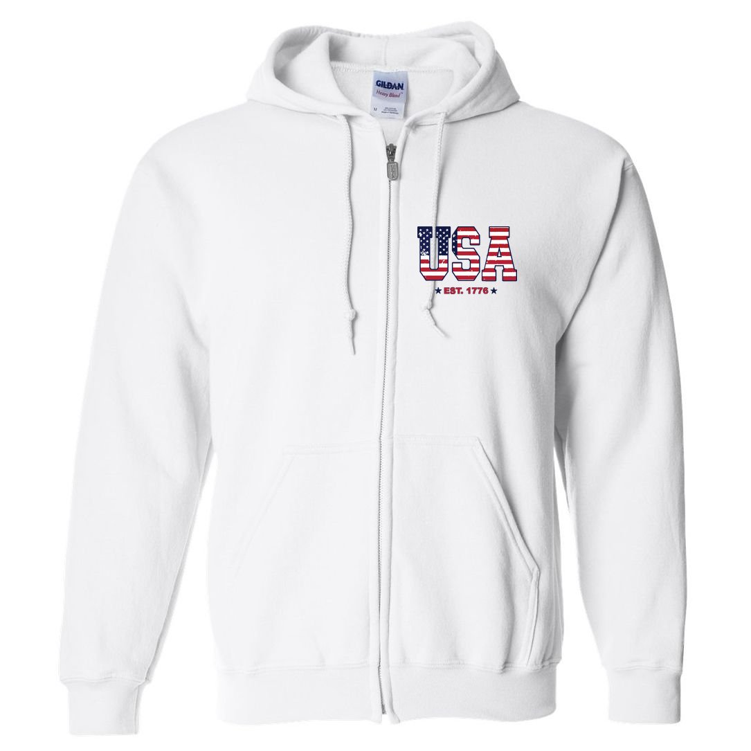 Retro Usa Flag Est. 1776 4th Of July Graphic American Flag Full Zip Hoodie