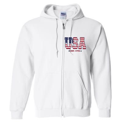 Retro Usa Flag Est. 1776 4th Of July Graphic American Flag Full Zip Hoodie