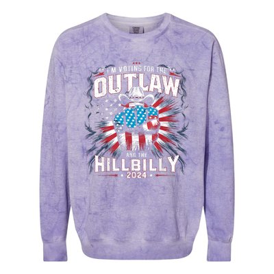 Retro Us Flag Outlaw Hillbilly 2024 Trump Vance 2024 Colorblast Crewneck Sweatshirt