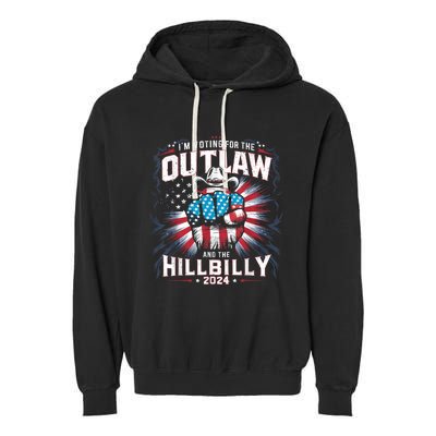 Retro Us Flag Outlaw Hillbilly 2024 Trump Vance 2024 Garment-Dyed Fleece Hoodie