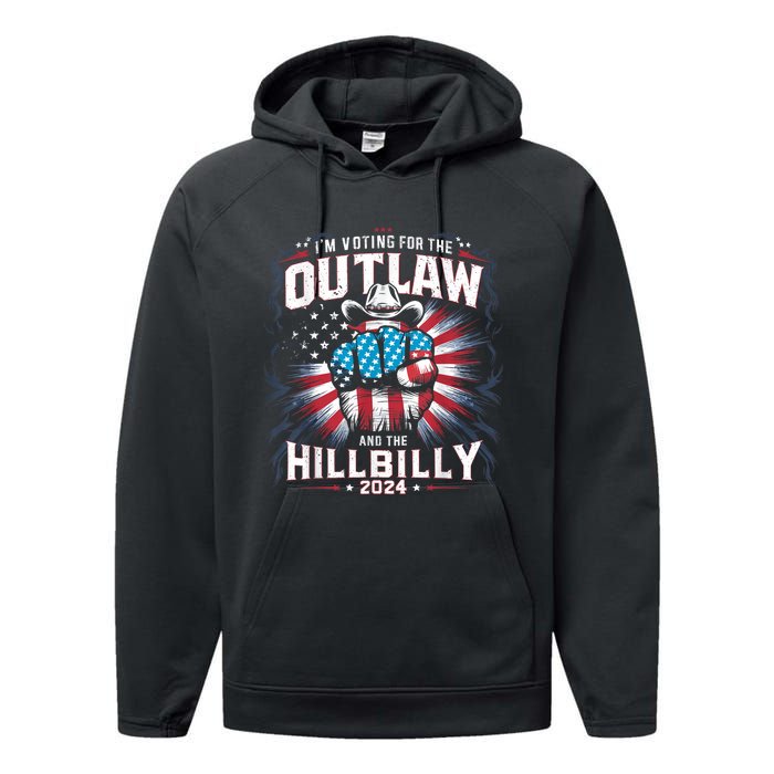 Retro Us Flag Outlaw Hillbilly 2024 Trump Vance 2024 Performance Fleece Hoodie