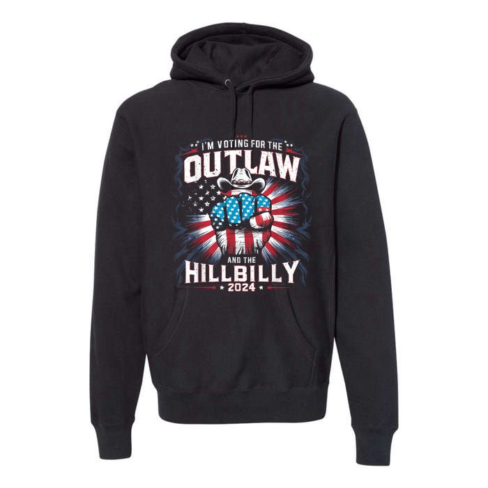 Retro Us Flag Outlaw Hillbilly 2024 Trump Vance 2024 Premium Hoodie