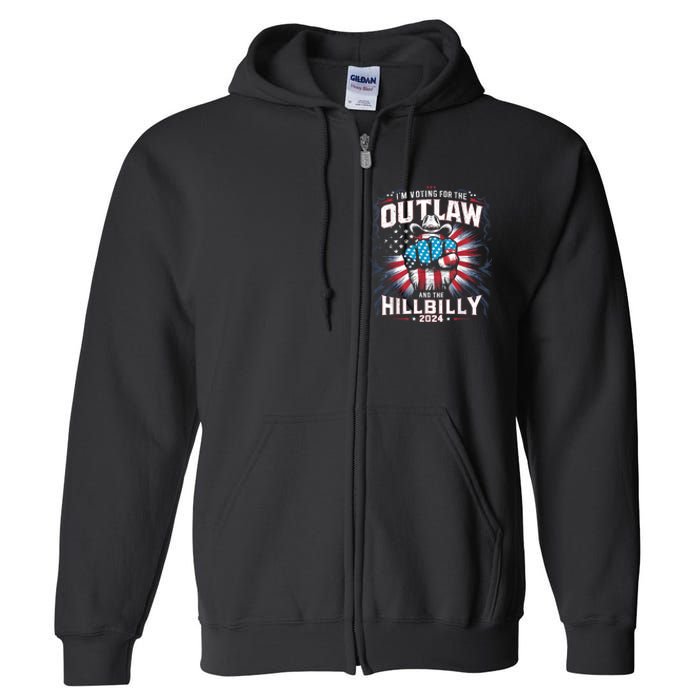 Retro Us Flag Outlaw Hillbilly 2024 Trump Vance 2024 Full Zip Hoodie