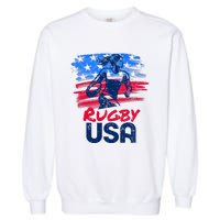 Rugby Usa Flag Women Player Rugby Sevens American Patriotic Garment-Dyed Sweatshirt