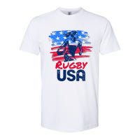 Rugby Usa Flag Women Player Rugby Sevens American Patriotic Softstyle CVC T-Shirt