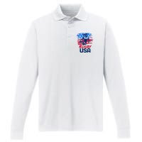 Rugby Usa Flag Women Player Rugby Sevens American Patriotic Performance Long Sleeve Polo