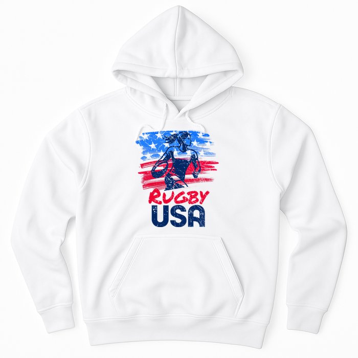 Rugby Usa Flag Women Player Rugby Sevens American Patriotic Hoodie