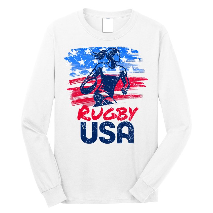 Rugby Usa Flag Women Player Rugby Sevens American Patriotic Long Sleeve Shirt