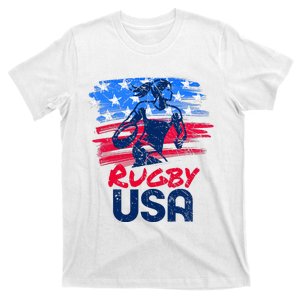 Rugby Usa Flag Women Player Rugby Sevens American Patriotic T-Shirt