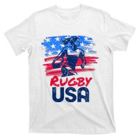 Rugby Usa Flag Women Player Rugby Sevens American Patriotic T-Shirt