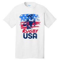 Rugby Usa Flag Women Player Rugby Sevens American Patriotic Tall T-Shirt