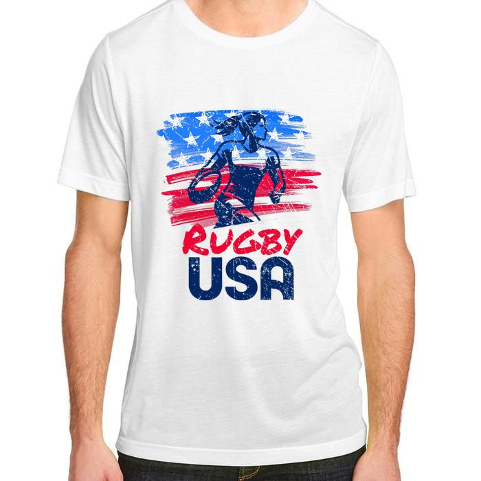 Rugby Usa Flag Women Player Rugby Sevens American Patriotic Adult ChromaSoft Performance T-Shirt