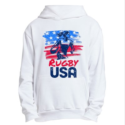 Rugby Usa Flag Women Player Rugby Sevens American Patriotic Urban Pullover Hoodie