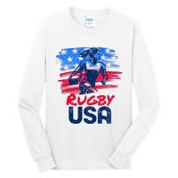 Rugby Usa Flag Women Player Rugby Sevens American Patriotic Tall Long Sleeve T-Shirt