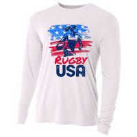 Rugby Usa Flag Women Player Rugby Sevens American Patriotic Cooling Performance Long Sleeve Crew