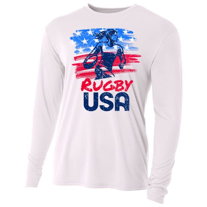 Rugby Usa Flag Women Player Rugby Sevens American Patriotic Cooling Performance Long Sleeve Crew