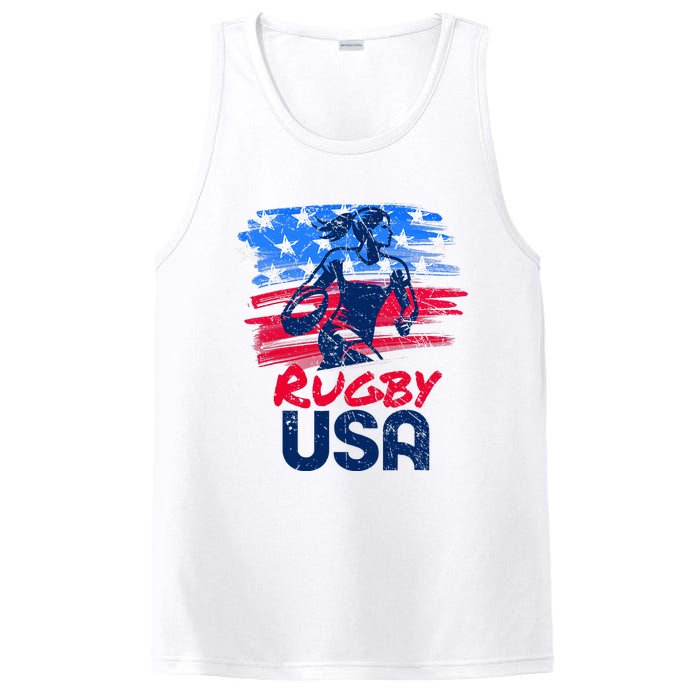 Rugby Usa Flag Women Player Rugby Sevens American Patriotic PosiCharge Competitor Tank