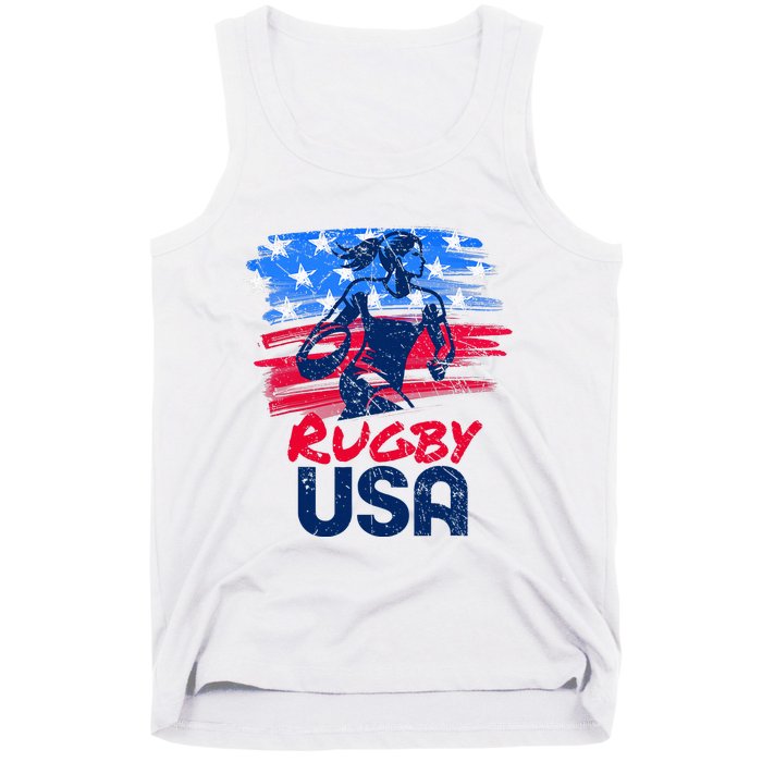 Rugby Usa Flag Women Player Rugby Sevens American Patriotic Tank Top