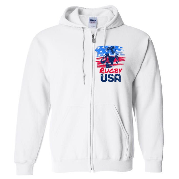 Rugby Usa Flag Women Player Rugby Sevens American Patriotic Full Zip Hoodie