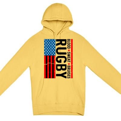 Rugby USA Flag Blood Sweat Bruises Premium Pullover Hoodie