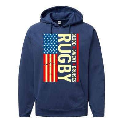 Rugby USA Flag Blood Sweat Bruises Performance Fleece Hoodie