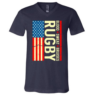 Rugby USA Flag Blood Sweat Bruises V-Neck T-Shirt