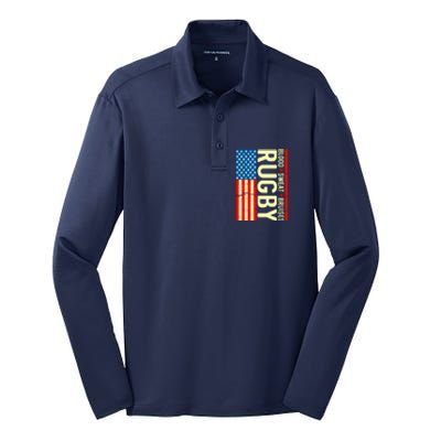 Rugby USA Flag Blood Sweat Bruises Silk Touch Performance Long Sleeve Polo